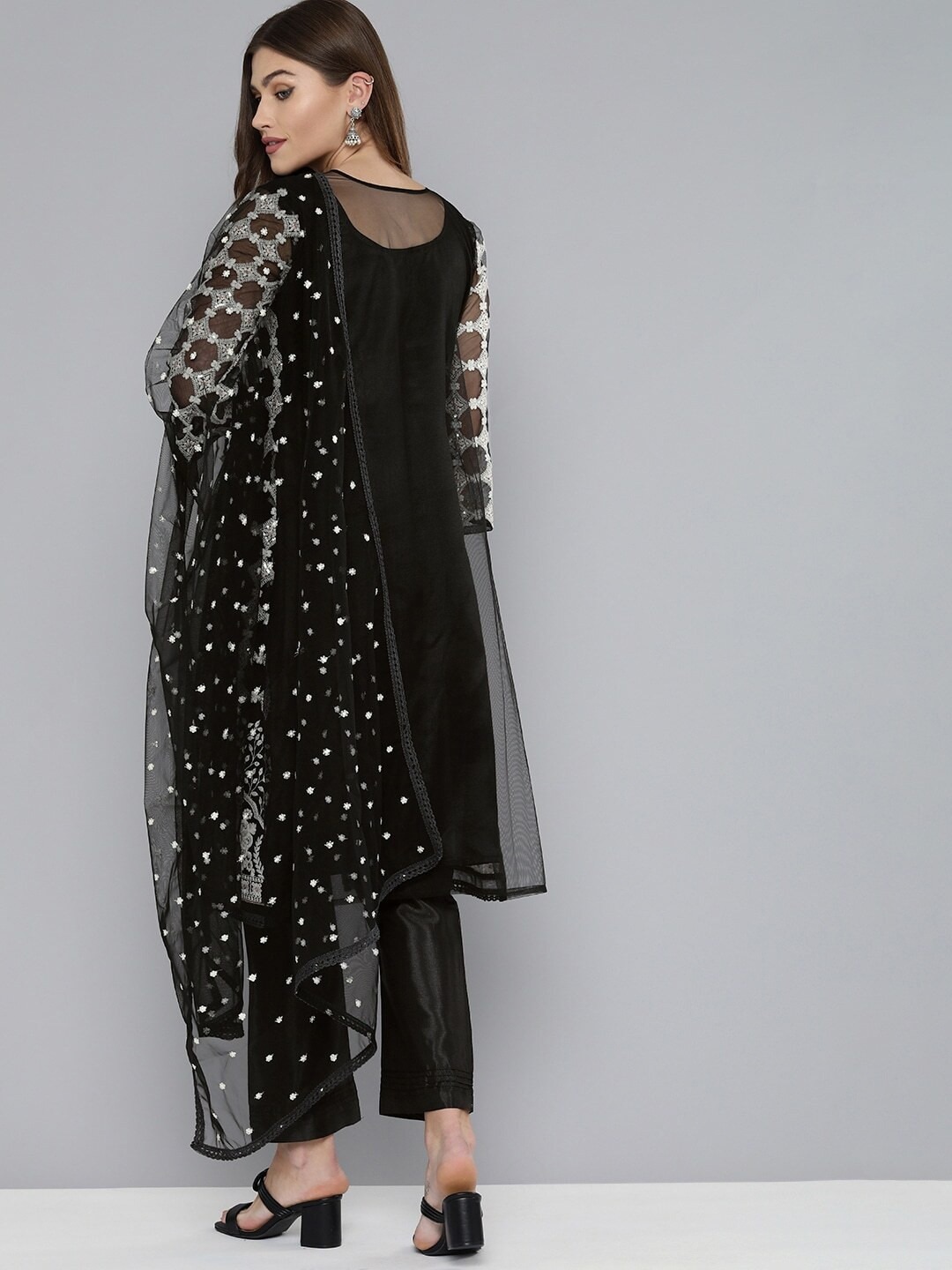 Black Net Embroidered Unstitched Dress 