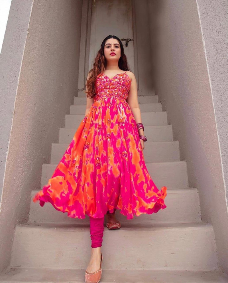 orange colour anarkali