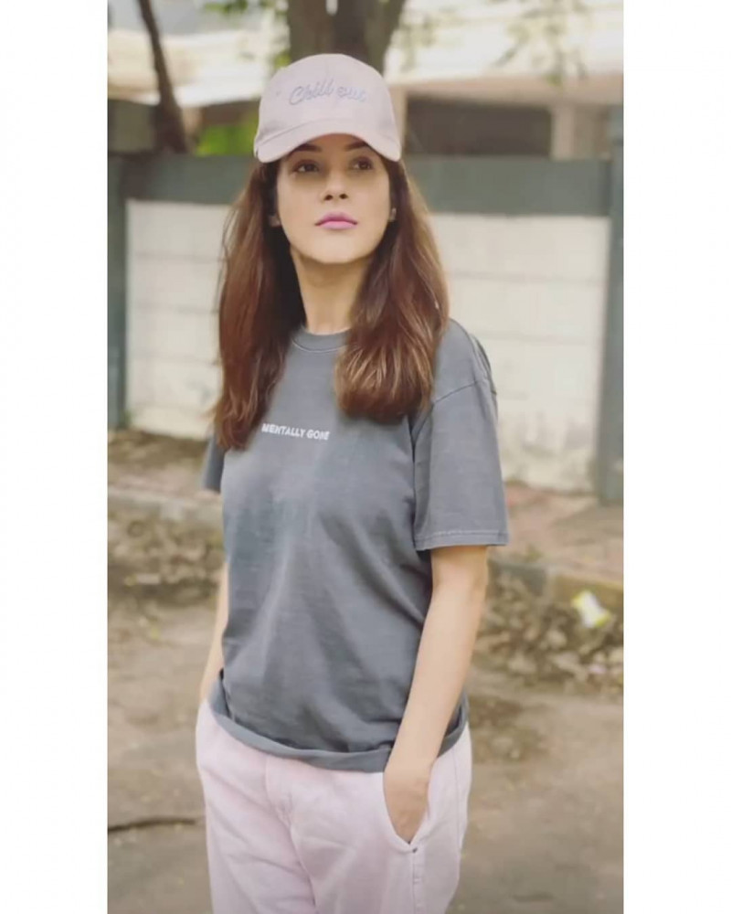 Shehnaaz Kaur Gill Grey color Western Wear Bollywood Fancy Casual T shirt