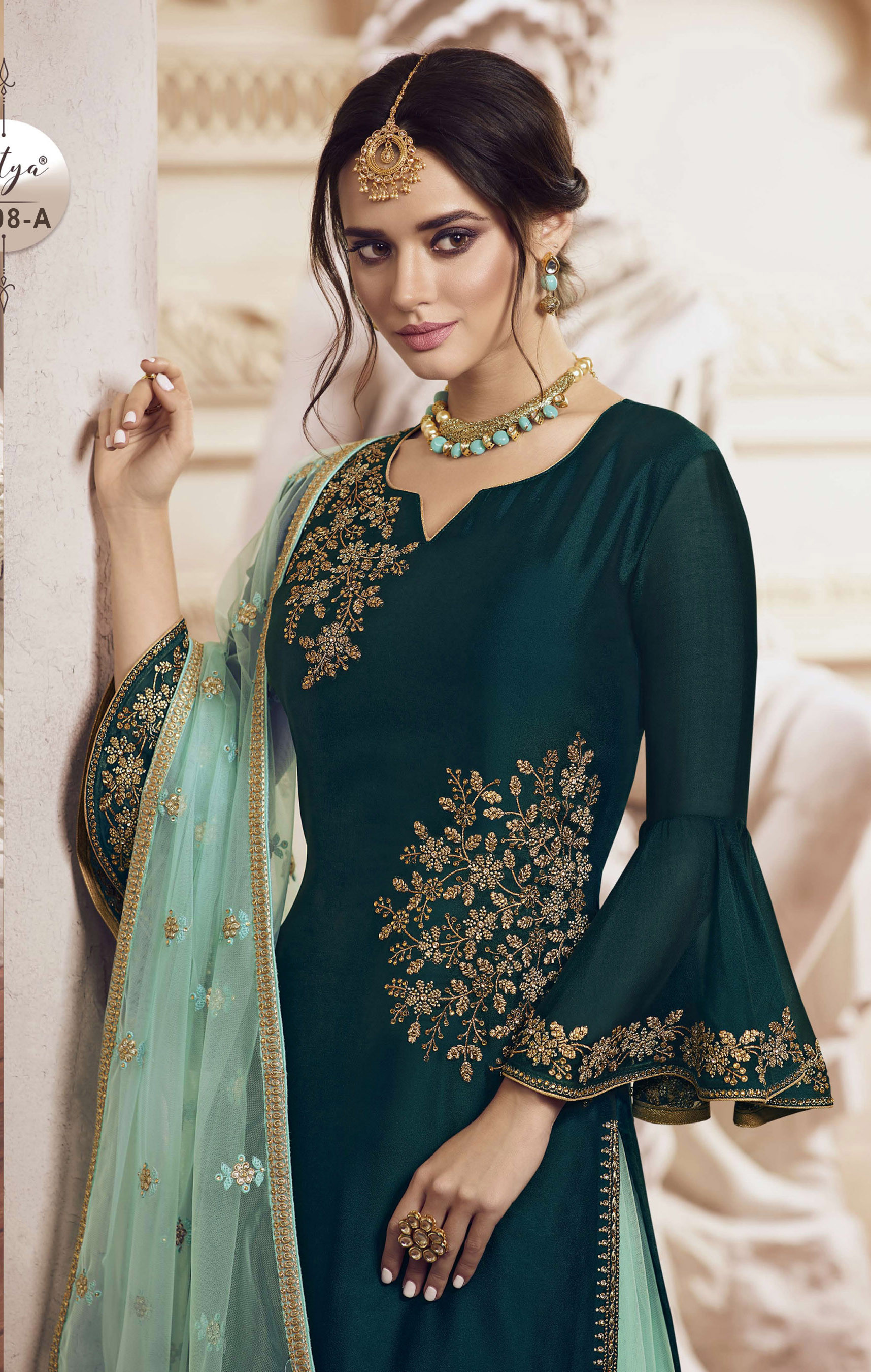 New Green Color Party Wear Embroidery Work Plazzo Suit