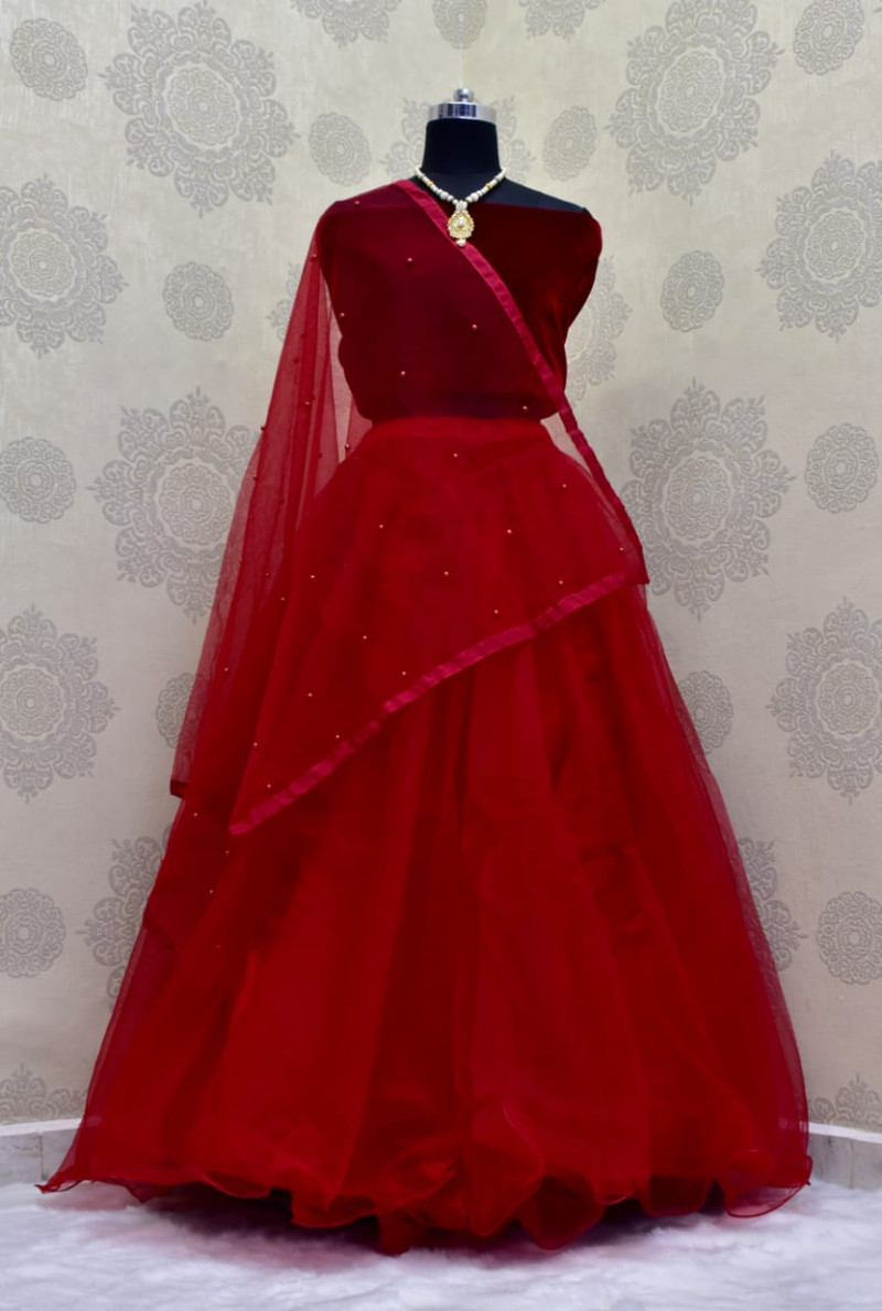Maroon Indian Trending Butterfly Net 10 Meter Flair Lehenga Choli