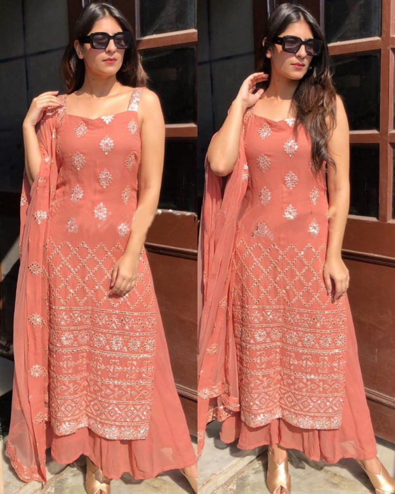 Peach color georgette top with palazzo clearance