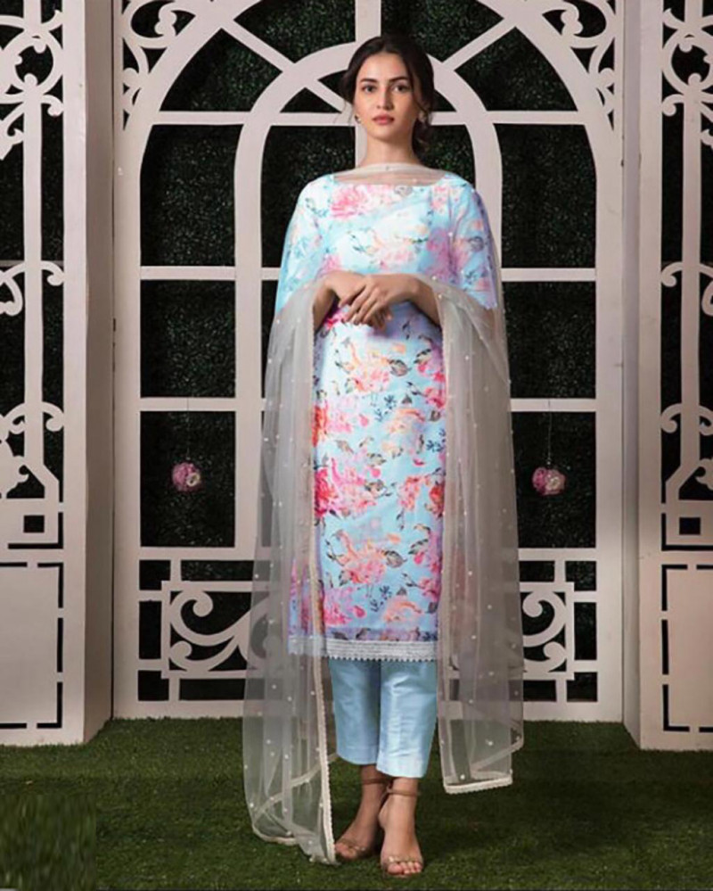 Sky Blue Color Printed Salwar Suit