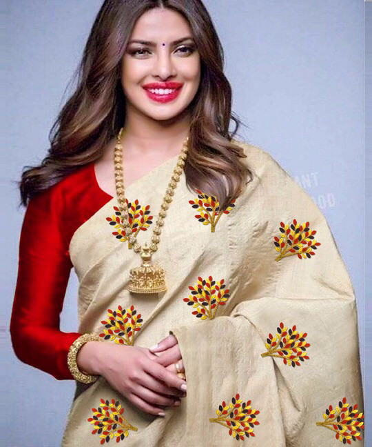 Cream saree with red blouse Clearance