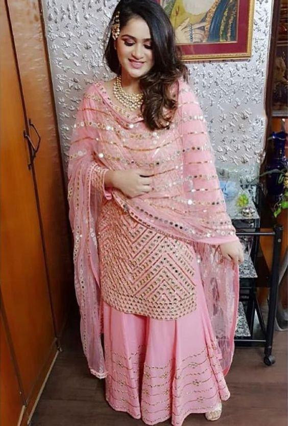 Party Wear Light Pink sharara Suit For ...