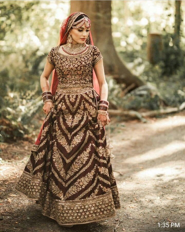 Bridal Wear Velvet Brown Color Lehenga 