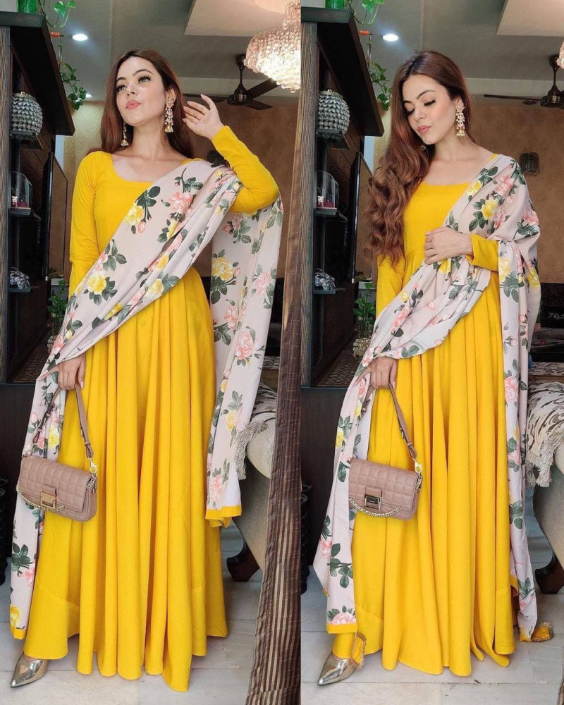 yellow gown with dupatta
