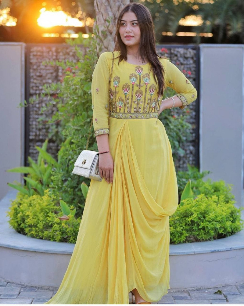 Latest Yellow Designer Heavy Wedding Gown