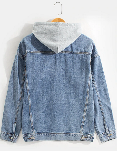 button up denim jacket hooded