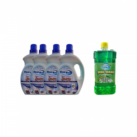 Clean Wash Liquid Washing Detergent, 5 L (BUY 1 GET 3 FREE + 1L Dishwash)
