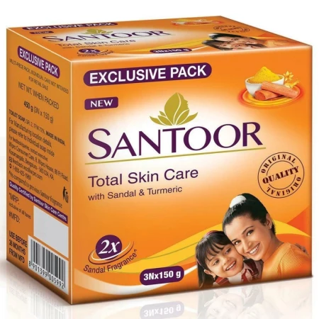 Santoor Sandal and Turmeric Bathing Soap, 3 x 150 g