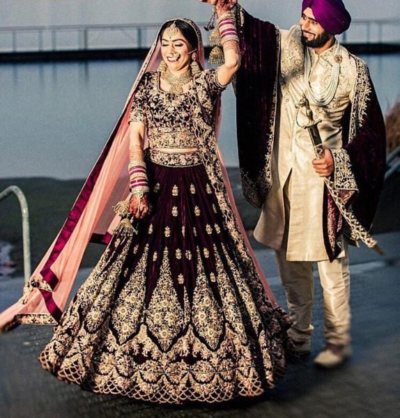 bridal lehenga in red wine colour