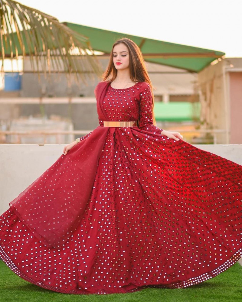 red georgette gown