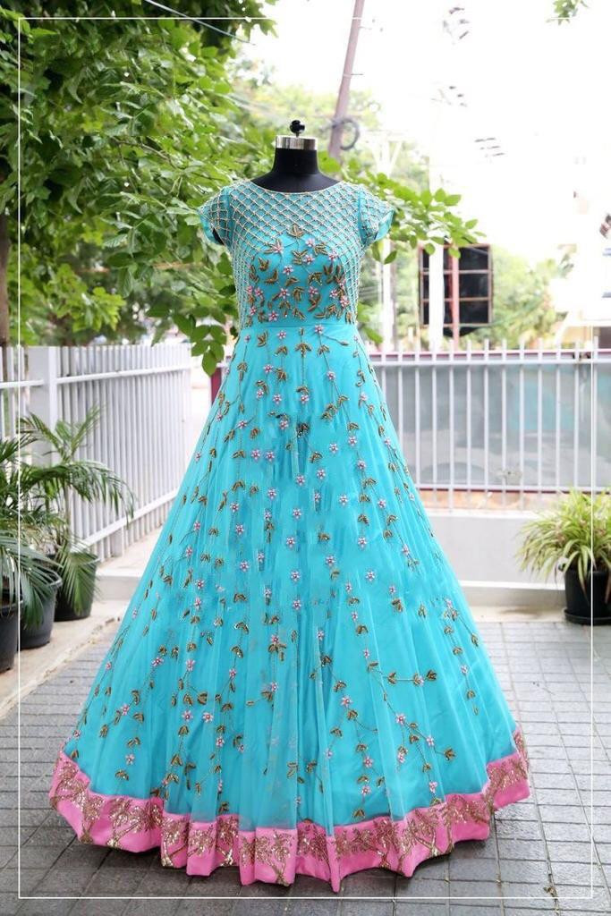 sky blue long frock