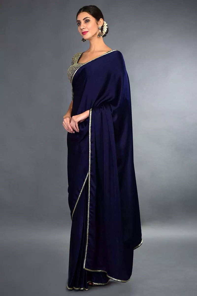 Party Wear Royal Blue Color Embroidery Work Saree