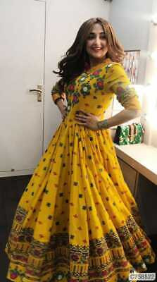 Yellow Rajasthani Print Rayon Cotton Gown