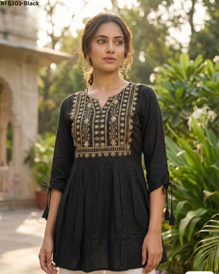 Stylish Heavy Rayon Short Kurti with Embroidery Thread Work!