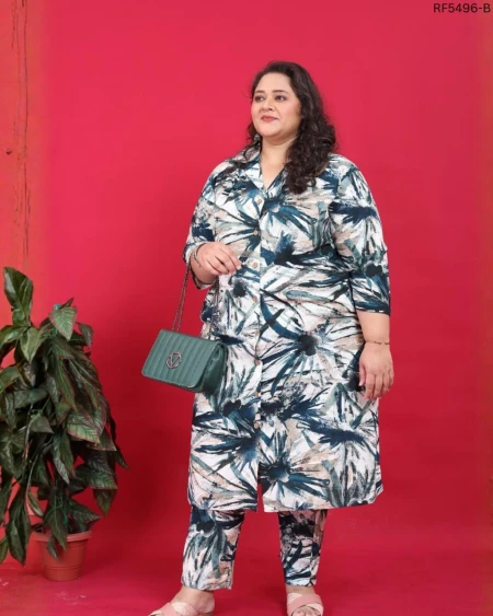 Plus Size Rayon Floral Print Kurti Set Comfortable Daily Wear!