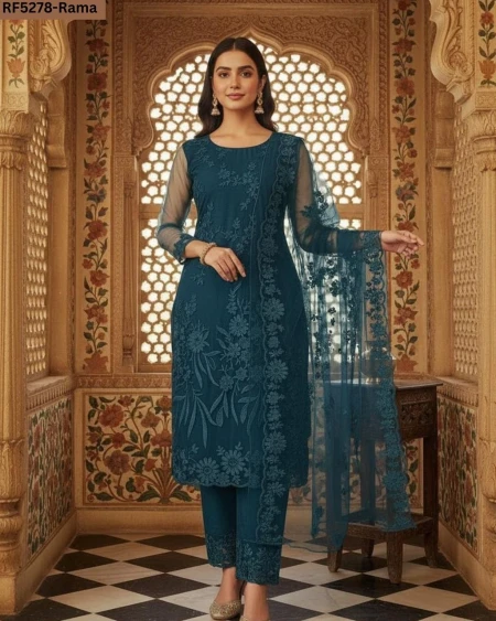 Elegant Net Kurti Set with Embroidery & Silk Blend Dupatta!