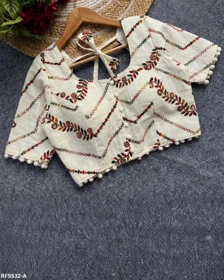 Cambric Cotton Sequence Embroidered Readymade Blouse!