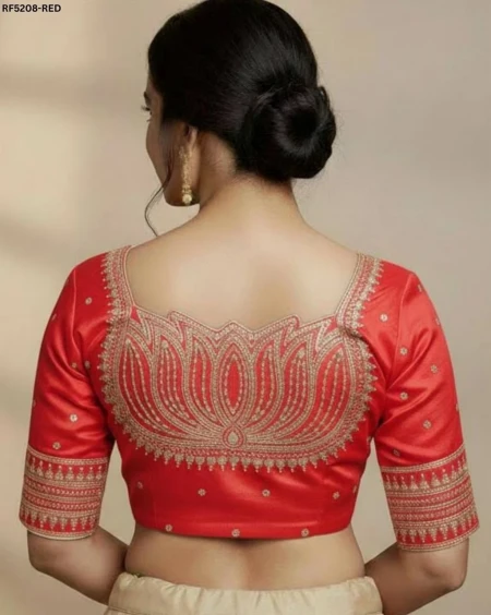 Designer Vichitra Silk Readymade Blouse with Lotus Embroidery & Sequins!