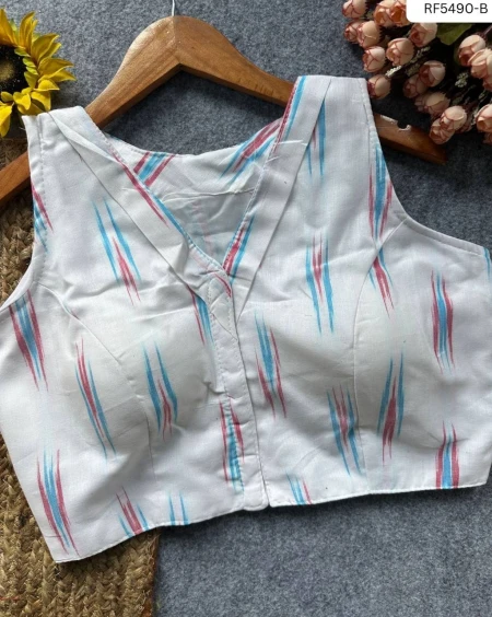 Ikkat Handloom Cotton Kurti Boat Neck Readymade blouse!