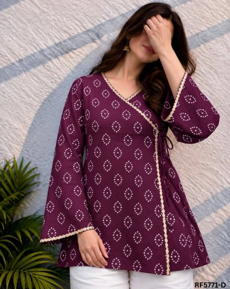 Heavy Rayon Bandhani Printed Wrap Tie-Up Top with Border Lace!