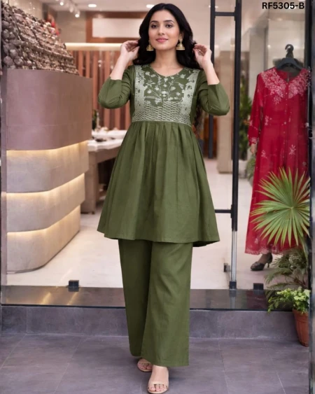 Elegant Premium Tesla Cotton Embroidered Co-Ord Set with Matching Palazzo!
