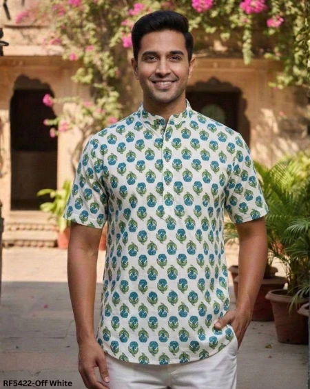 Cotton Printed Jippa Half Sleeves Casual Traditional Ethnic Wear Kurta for Men!