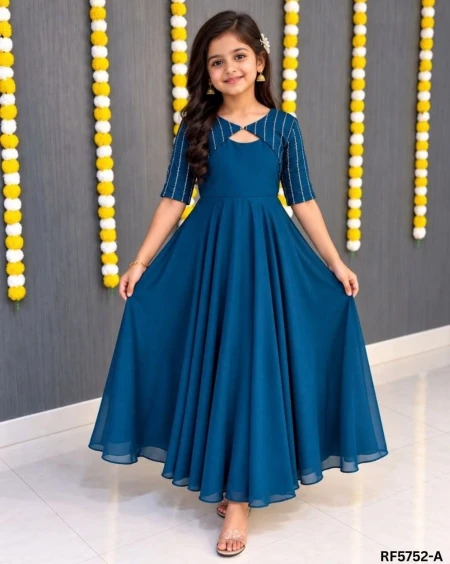 Kids Vichithra Silk Gown with Heavy Beads Work Coat – Elegant Festive Wear