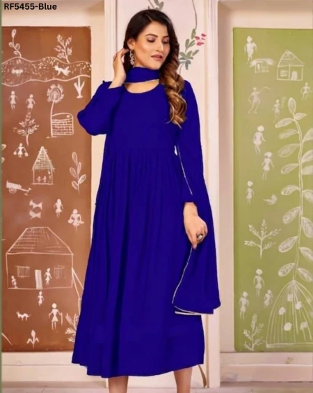 Georgette Long Top with Cotton Inner and Lace Dupatta!
