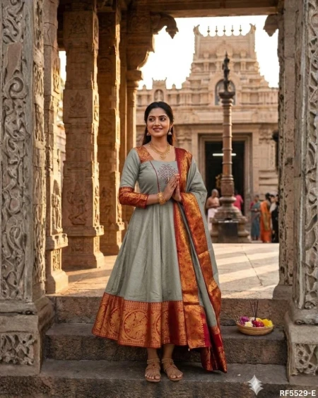 Kanchi Cotton Gown set with Lace Border Dupatta!