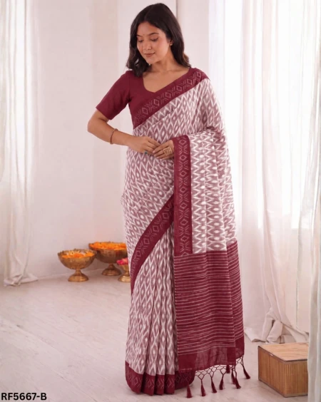 Cotton Digital Print Saree with Unstitched Blouse Elegant Traditional & Festive Wear!