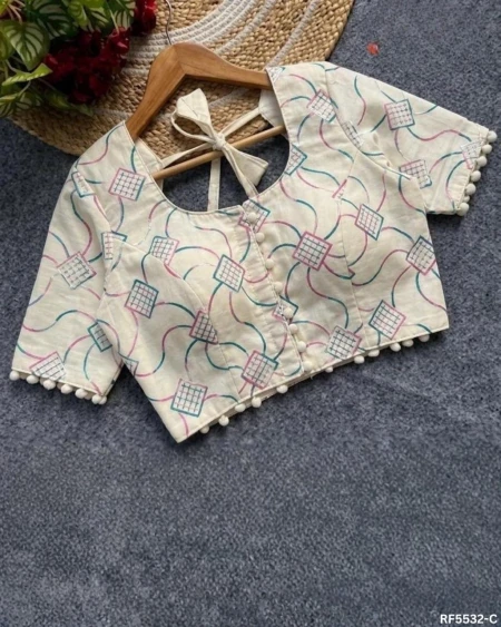 Cambric Cotton Sequence Embroidered Readymade Blouse!