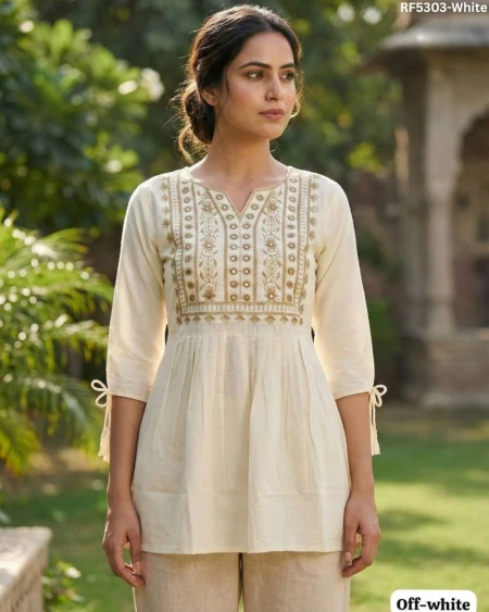 Stylish Heavy Rayon Short Kurti with Embroidery Thread Work!