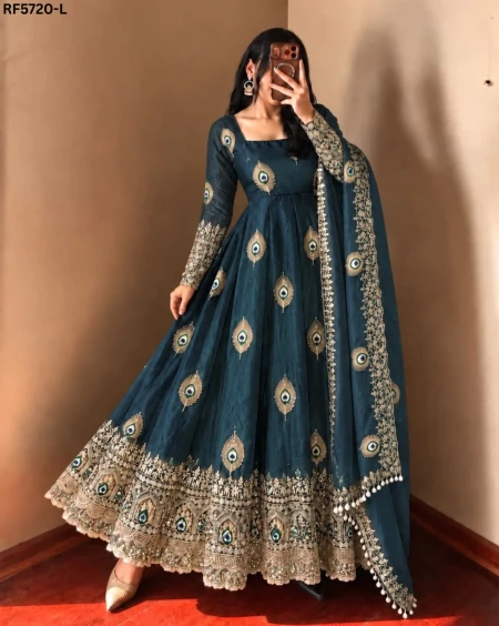 Fendy Silk Sequins Embroidered Gown Set with Pant & Dupatta – Elegant Festive Wear