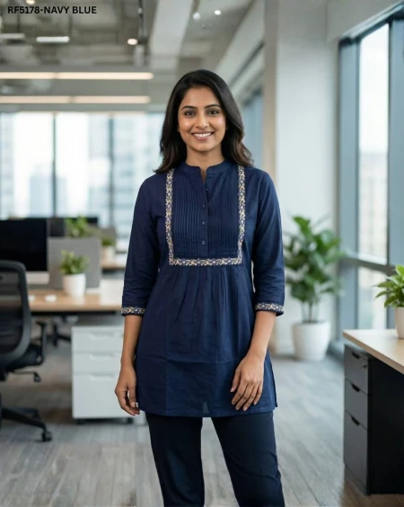 Heavy Rayon Short Kurti with Pleated Pattern & Embroidery Work!