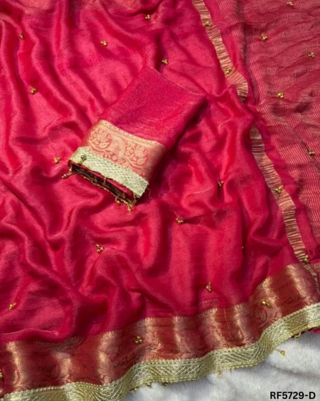 Elegant Fandy Chiffon Saree with Ghungroo Hand Work & Fancy Lace Border!