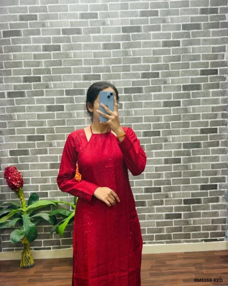 Premium Roman Silk Kurti with Sequence & Embroidery Work!