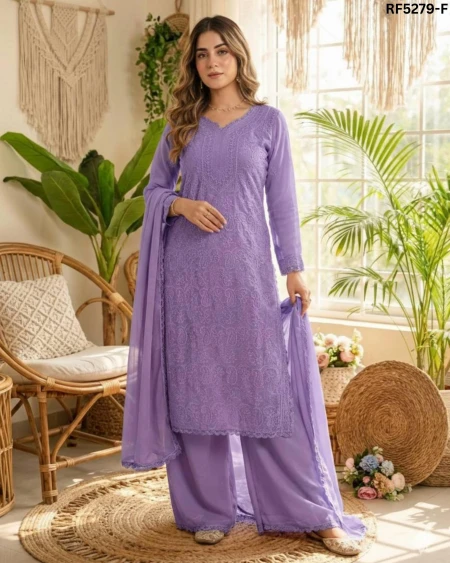 Elegant Faux Georgette Gown with Chikankari Embroidery & Dupatta!