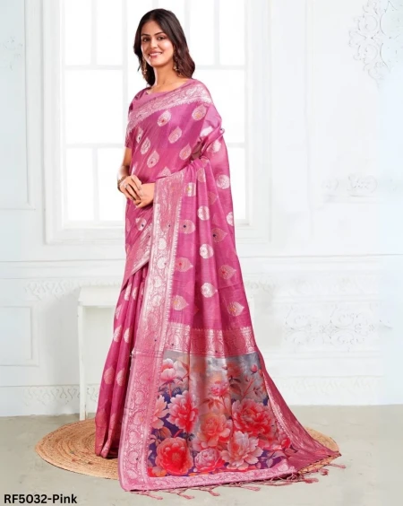 Luxury in Simplicity – Cotton Linen Saree with Golden Weave