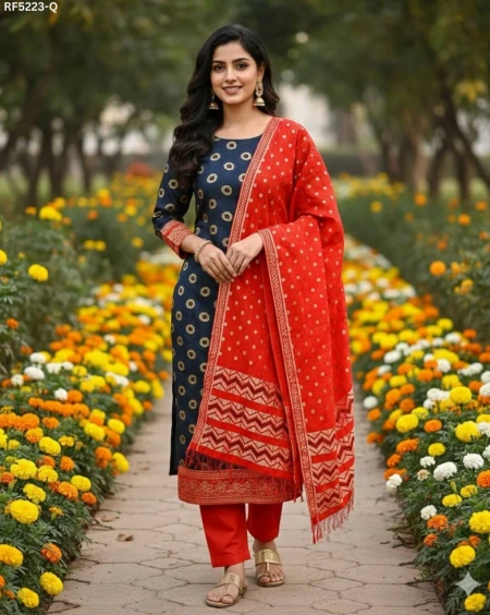 Banarasi Jacquard Unstitched Suit Material with Cotton Silk Bottom!