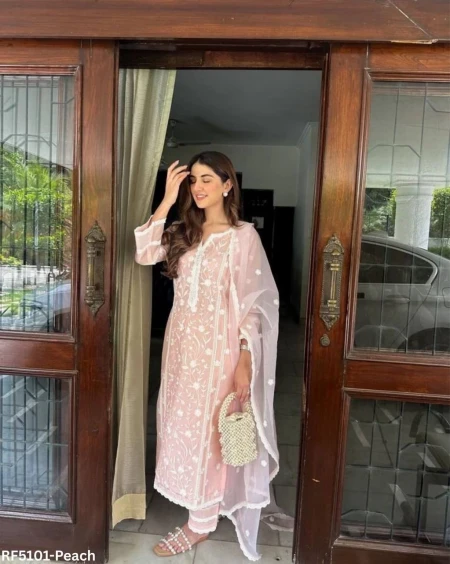Elegant Organza Kurti Set with Embroidered Detailing!