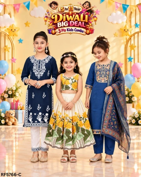 Girls Ethnic Wear Combo Set – 3 Designs