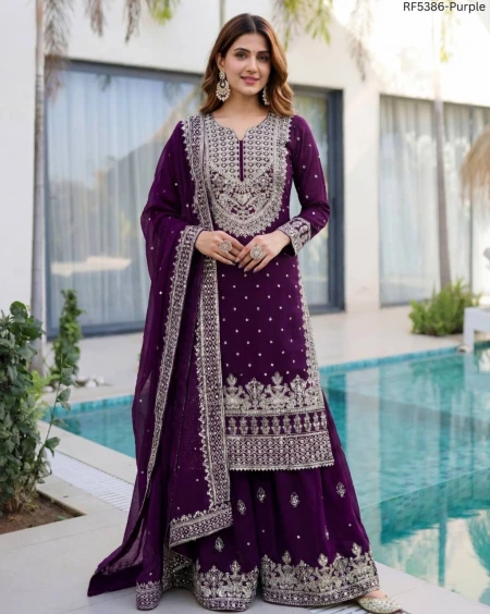 Elegant Faux Georgette Kurti Sharara Set with Sequin Zari Embroidery!