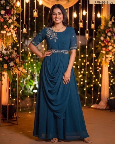 Elegant Georgette Embroidered Gown with Full Lining!