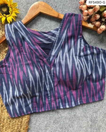 Ikkat Handloom Cotton Kurti Boat Neck Readymade blouse!