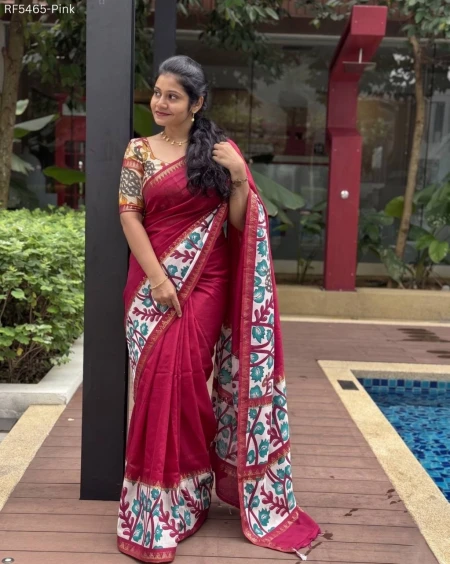 Mangalgiri Silk Saree with Kalamkari Print Border Elegant Saree!