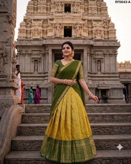 Kanjivaram Silk Lehenga Choli with Zari Weaving Work & Embroidered Georgette Dupatta!