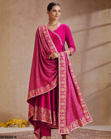 Heavy Rayon Embroidered Kurti Set with Foil Print & Rayon Dupatta!